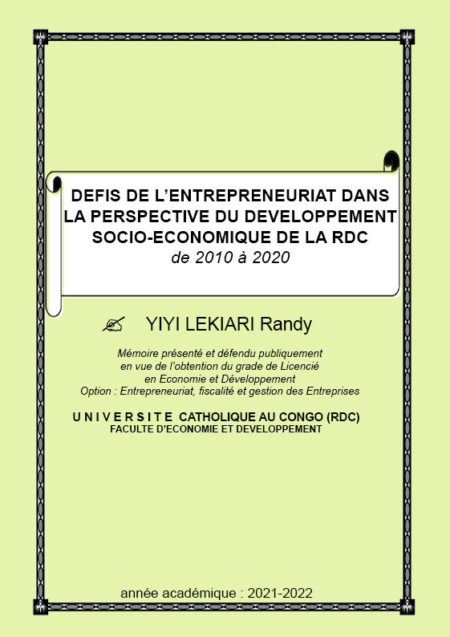 Défis de l’entrepreneuriat dans la perspective du développement socio-économique de la RDC, de 2010 à 2020